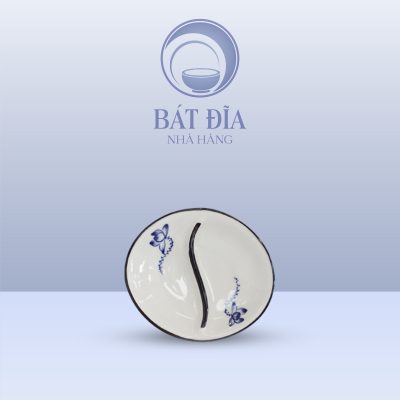 Gia Vị Oval 2 Ngăn Men Trắng Vẽ Sen Lam