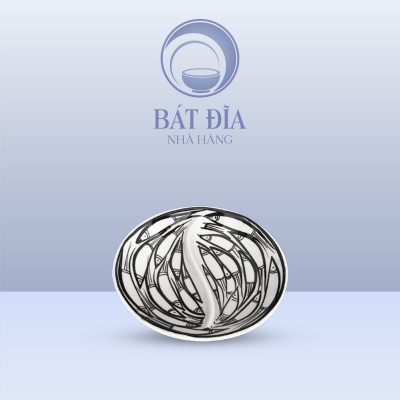 Gia Vị Oval 2 Ngăn Men Trắng Vẽ Cá Đàn
