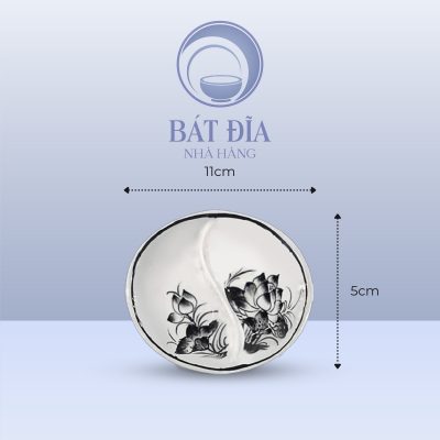 Kích Thước Gia Vị Oval 2 Ngăn Men Trắng Vẽ Hoa Sen Đen