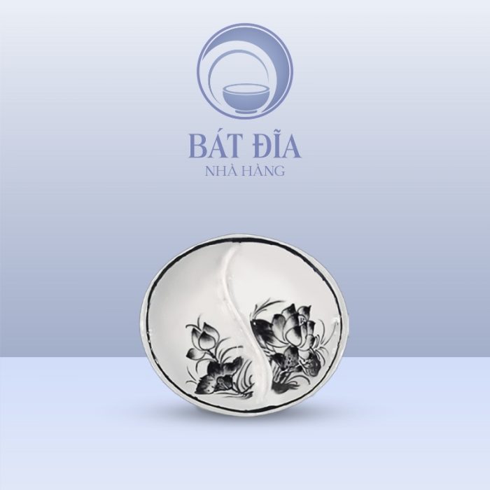 Gia Vị Oval 2 Ngăn Men Trắng Vẽ Hoa Sen Đen