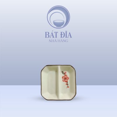 Gia Vị Vuông 2 Ngăn Men Kem Vẽ Đào Đỏ