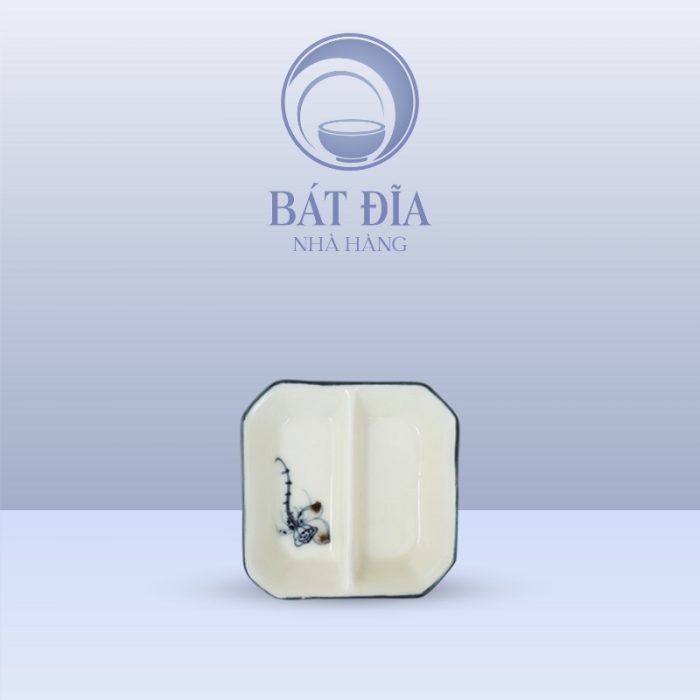 Gia Vị Vuông 2 Ngăn Men Kem Vẽ Sen Nâu