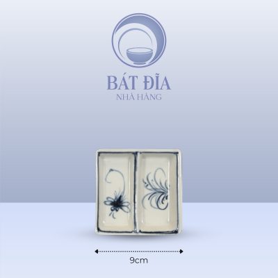 Kích Thước Gia Vị Vuông 2 Ngăn Men Rạn Vẽ Chuồn Xanh