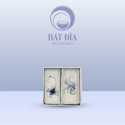 Gia Vị Vuông 2 Ngăn Men Rạn Vẽ Chuồn Xanh