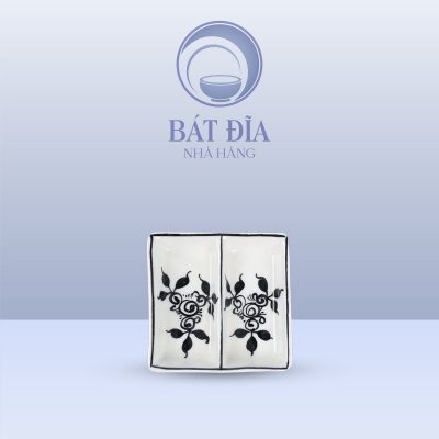 Gia Vị Vuông 2 Ngăn Men Trắng Vẽ Hoa Dây