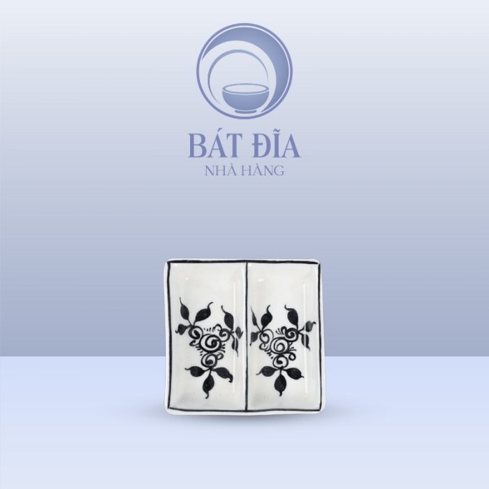 Gia Vị Vuông 2 Ngăn Men Trắng Vẽ Hoa Dây