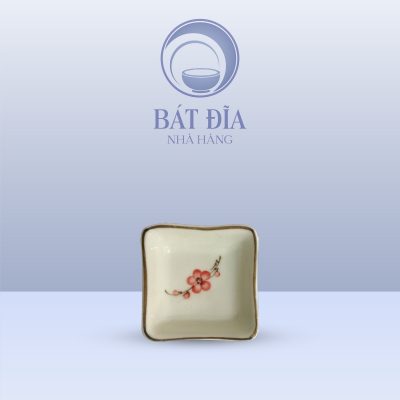 Gia Vị Vuông Men Kem Vẽ Đào Đỏ