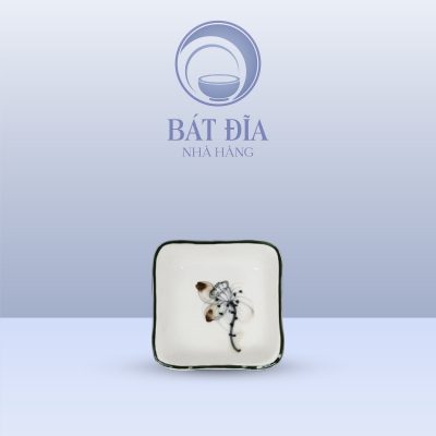 Gia Vị Vuông Men Kem Vẽ Sen Nâu