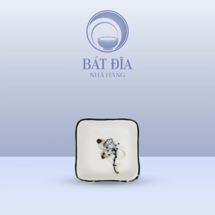 Gia Vị Vuông Men Kem Vẽ Sen Nâu
