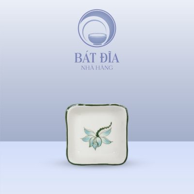 Gia Vị Vuông Men Kem Vẽ Sen Xanh
