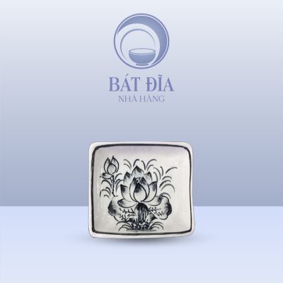 Gia Vị Vuông Men Trắng Vẽ Hoa Sen Đen
