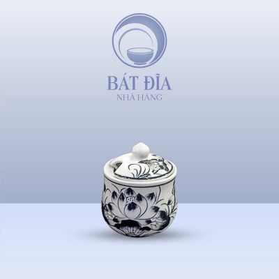 Hũ Gia Vị Men Trắng Vẽ Hoa Sen Đen