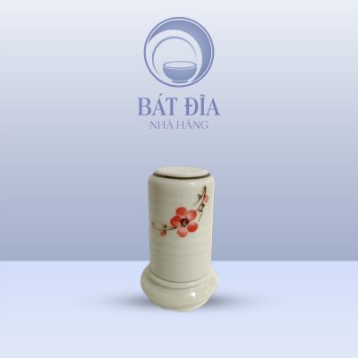 Hũ Tăm Men Kem Vẽ Đào Đỏ