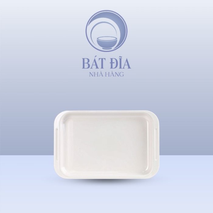 Khay Chữ Nhật Có Tay Cầm Melamine Trắng