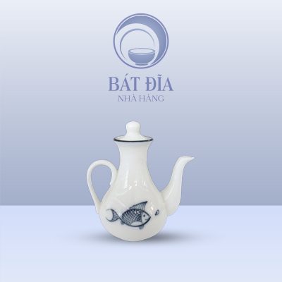 Lọ Mắm Men Kem Vẽ Cá Xanh