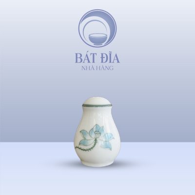 Lọ Tiêu Men Kem Vẽ Sen Xanh