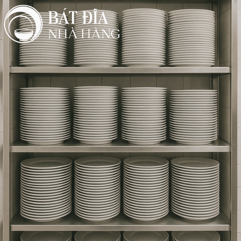 Bát đĩa nhà hàng xếp chồng
