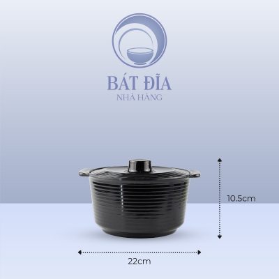 Kích Thước Thố Có Nắp 2 Quai Melamine Đen