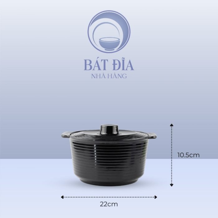 Kích Thước Thố Có Nắp 2 Quai Melamine Đen