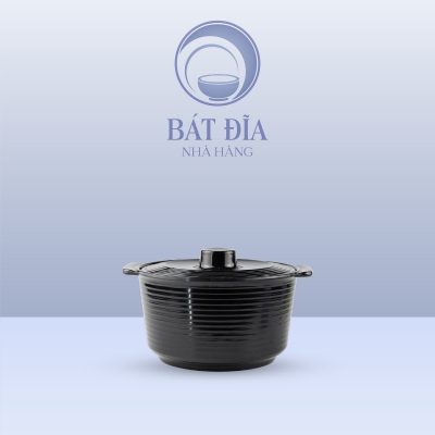 Thố Có Nắp 2 Quai Melamine Đen