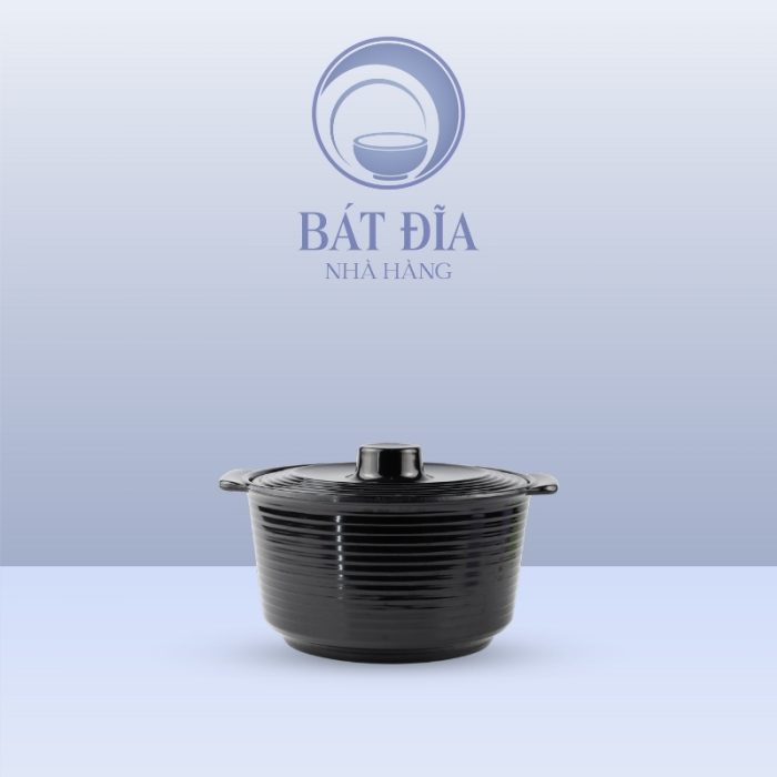 Thố Có Nắp 2 Quai Melamine Đen