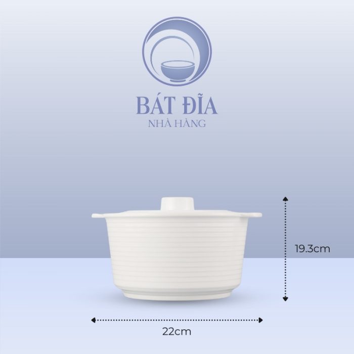 Kích Thước Thố Có Nắp 2 Quai Melamine Trắng