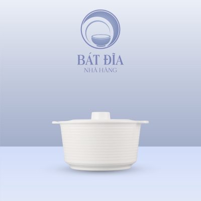 Thố Có Nắp 2 Quai Melamine Trắng