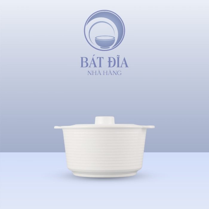 Thố Có Nắp 2 Quai Melamine Trắng