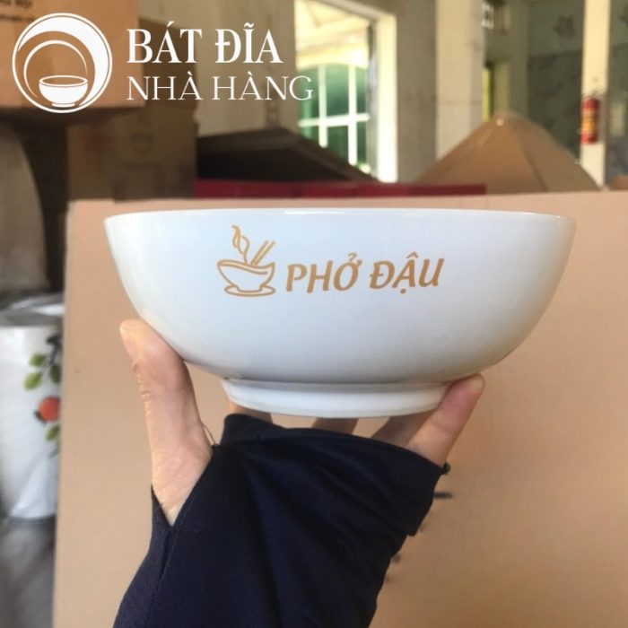 Tô Sâu Đựng Bún Phở Men Trắng Trơn In Logo