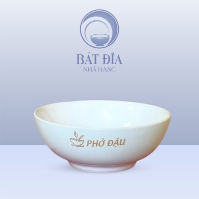 Tô Sâu Đựng Bún Phở Men Trắng Trơn In Logo