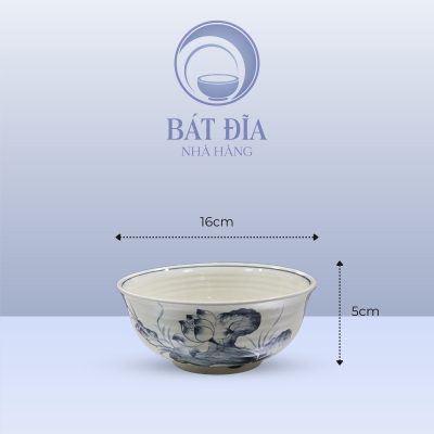 Kích Thước Tô Loe Men Trắng Vẽ Hoa Sen Đen