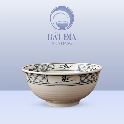 Tô Sâu Đựng Phở Men Trắng Ngà Vẽ Hoa Cổ In Logo