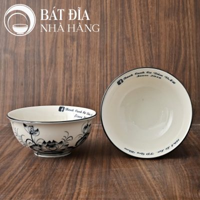 Tô Sâu Bún Phở Men Trắng Ngà Vẽ Hoa Sen In Logo