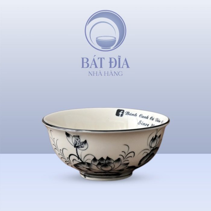Tô Sâu Bún Phở Men Trắng Ngà Vẽ Hoa Sen In Logo
