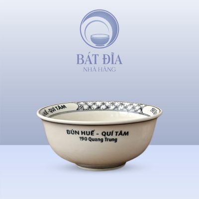 Tô Sâu Đựng Phở Men Trắng Ngà Vẽ Hoa Cổ In Logo