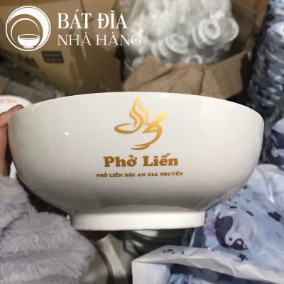 Tô Sâu Đựng Phở Men Trắng Trơn In Logo