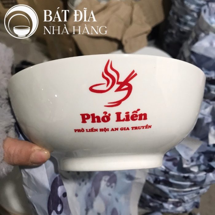 Tô Sâu Đựng Phở Men Trắng Trơn In Logo