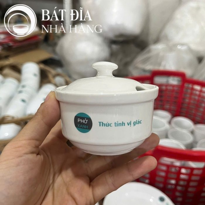 Tô Sâu Đựng Phở Men Trắng Trơn In Logo