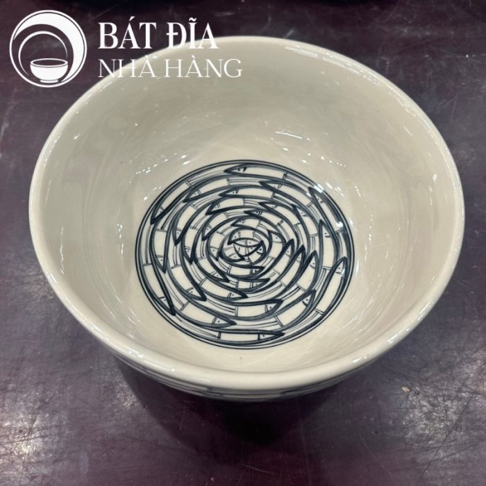 Tô Sâu Đựng Phở Men Trắng Vẽ Cá Đàn In Logo