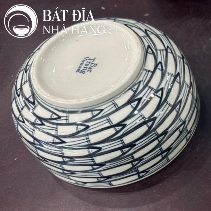 Tô Sâu Đựng Phở Men Trắng Vẽ Cá Đàn In Logo