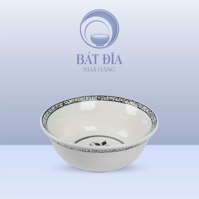 Tô Sâu Đựng Phở Men Trắng Vẽ Hoa Dây In Logo