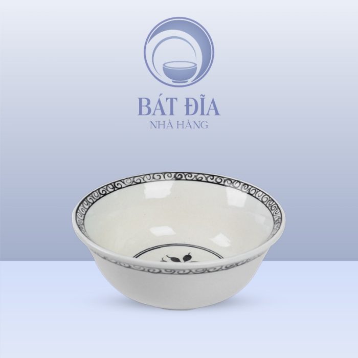 Tô Sâu Đựng Phở Men Trắng Vẽ Hoa Dây In Logo