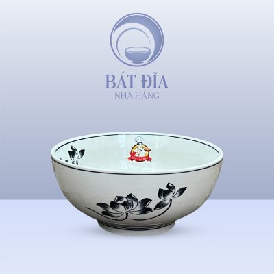 Tô Sâu Đựng Phở Men Trắng Vẽ Hoa Sen In Logo