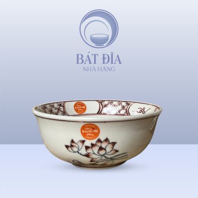 Tô Sâu Đựng Phở Men Trắng Vẽ Hoa Sen In Logo