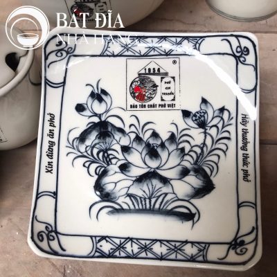 Tô Sâu Đựng Phở Men Trắng Vẽ Hoa Sen In Logo