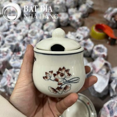 Tô Sâu Đựng Phở Men Trắng Vẽ Hoa Sen In Logo