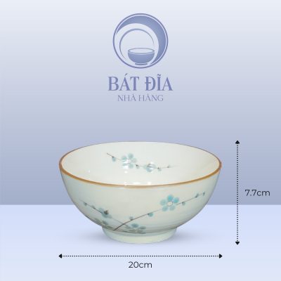 Kích Thước Tô Sâu Men Kem Hoa Đào Xanh