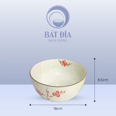 Kích Thước Tô Sâu Men Kem Vẽ Đào Đỏ