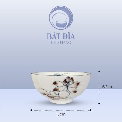 Kích Thước Tô Sâu Men Kem Vẽ Sen Nâu
