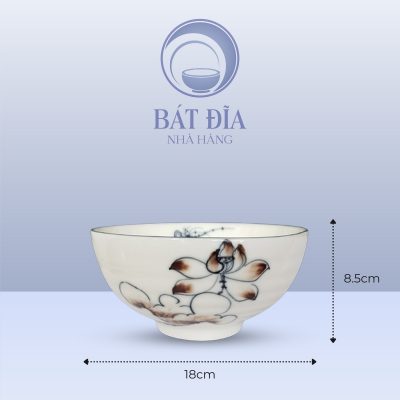 Kích Thước Tô Sâu Men Kem Vẽ Sen Nâu